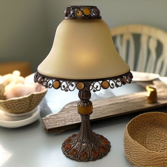 PartyLite Paris Retro Candle Holder Lamp Tealight Votive Vintage Amber Glass - Picture 14 of 16